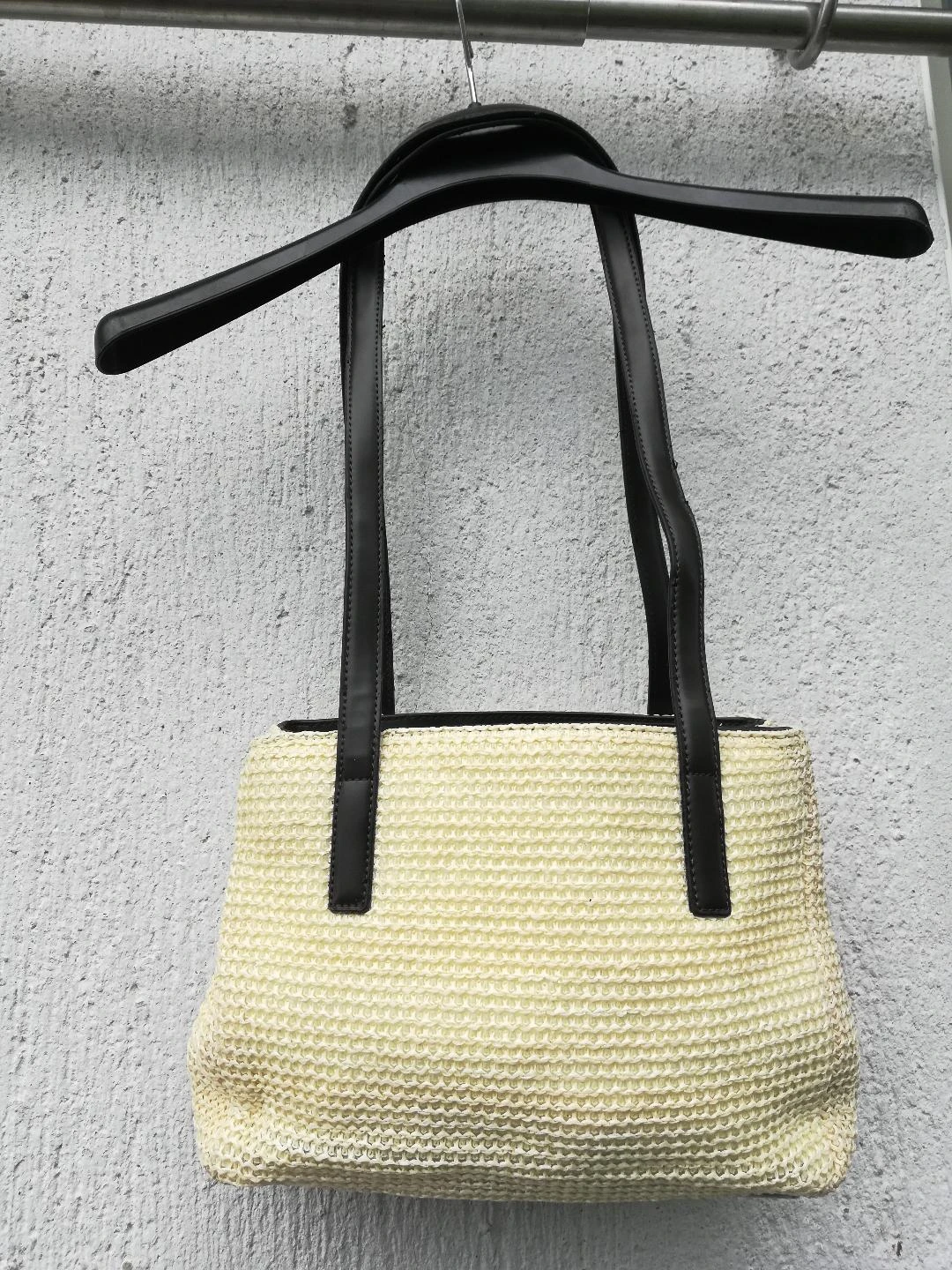 Pequeño bolso bandolera de 2 asas con doble compartimento tipo trenzado, amarillo, paja, nuevo – photo 13